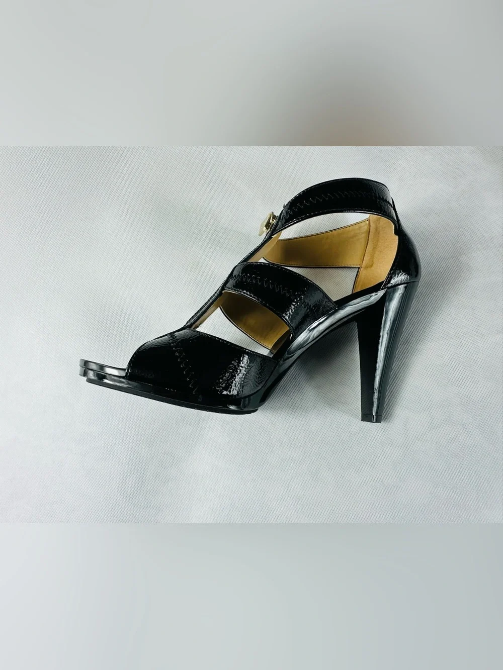 MICHAEL Michael Kors Black Patent Leather T-Strap Zip High Heels